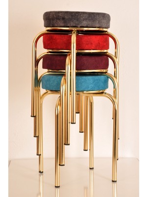 Berawond 4 Lü Renkli Silinebilir Kumaş-4 Altın Ahtapot Tabure Mutfak Taburesi Demir Tabure