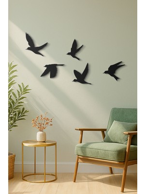 İmvulart 5’li Uçan Kuşlar Metal Duvar Dekoru – Modern Minimalist Duvar Süsü - Siyah Duvar Dekoru