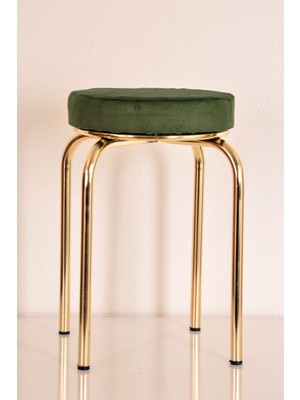 Berawond Yeşil Tay Tüyü Altın Profil Tabure Metal Tabure Mutfak Taburesi Kalın Tabure