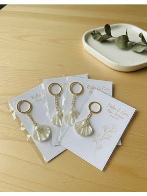 Candles Flame Deniz Kabuğu Inci Detaylı Nişan, Nikah, Söz Hediyeliği - Kişiye Özel Kartlı Anahtarlık 10 Adet