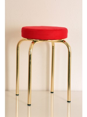 Berawond Kırmızı Tay Tüyü Altın Profil Tabure Metal Tabure Mutfak Taburesi Kalın Tabure