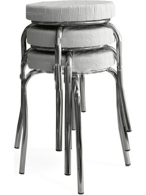 Berawond 3 Adet Beyaz Metal Tabure Mutfak Taburesi Profil Tabure Istiflenebilir