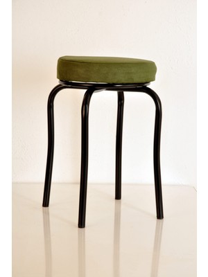 Berawond Yeşil Tay Tüyü Siyah Profil Tabure Metal Tabure Mutfak Taburesi Kalın Tabure