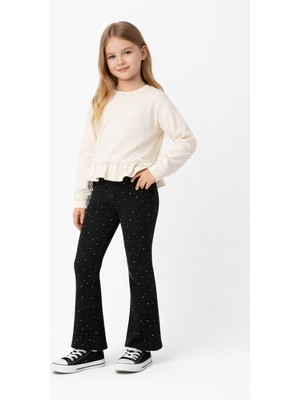 Mini Kanka Kız Çocuk Taşlı Ispanyol Paça Tayt Esnek Rahat Günlük Pantolonn