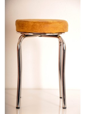 Berawond Sarı Kumaş Profil Tabure Metal Tabure Mutfak Taburesi Kalın Tabure