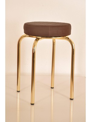 Berawond 2 Adet Kahverengi Deri Altın Profil Tabure Metal Tabure Mutfak Taburesi Kalın Tabure