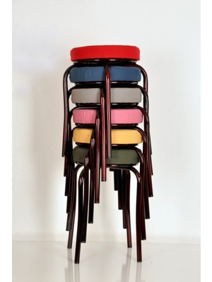 Berawond 6 Lı Renkli Tay Tüyü-2 Bordo Nikelajlı Ahtapot Tabure Mutfak Taburesi Demir Tabure