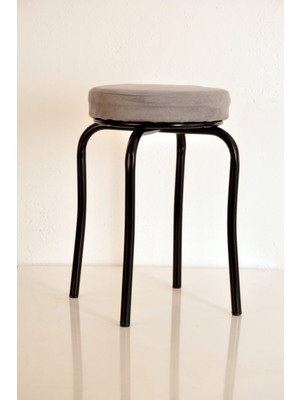 Berawond Gri Tay Tüyü Siyah Profil Tabure Metal Tabure Mutfak Taburesi Kalın Tabure