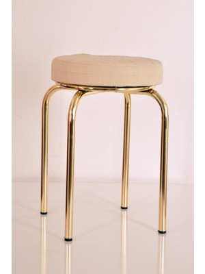 Berawond 2 Adet Krem Deri Altın Profil Tabure Metal Tabure Mutfak Taburesi Kalın Tabure