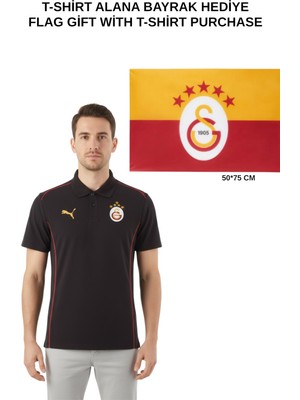 Galatasaray Lisanslı Polo Yaka Siyah 5 Yıldız Antrenman T-Shirt