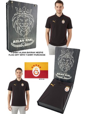 Galatasaray Lisanslı Polo Yaka Siyah 5 Yıldız Antrenman T-Shirt Bayrak ve Lazer Kutu Hediyeli