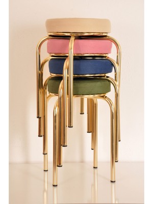 Berawond 4 Lü Renkli Tay-3 Tüyü Altın Ahtapot Tabure Mutfak Taburesi Demir Tabure