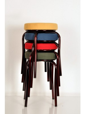 Berawond 4 Lü Renkli Tay Bordo Nikelajlı Ahtapot Tabure Mutfak Taburesi Demir Tabure