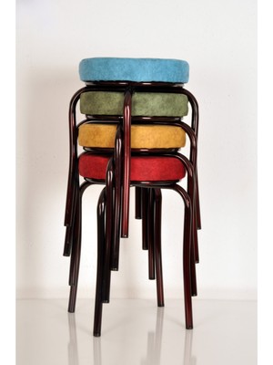 Berawond 4 Lü Renkli Silinebilir Kumaş Bordo Nikelajlı Ahtapot Tabure Mutfak Taburesi Demir Tabure