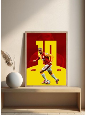 MorTablo Galatasaray Leroy Sane Poster Tek Parça Doğal Ahşap Çerçeveli Tablo
