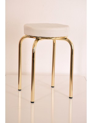 Berawond 6 Adet Beyaz Deri Altın Profil Tabure Metal Tabure Mutfak Taburesi Kalın Tabure