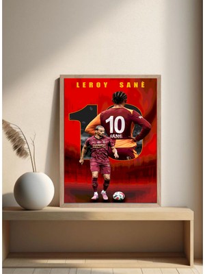 Galatasaray Leroy Sane Poster Tek Parça Doğal Ahşap Çerçeveli Tablo