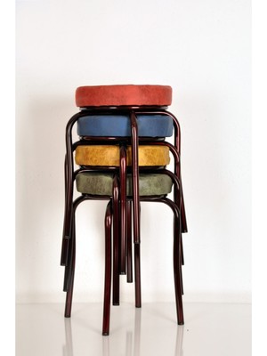 Berawond 4 Lü Renkli Luma Bordo Nikelajlı Ahtapot Tabure Mutfak Taburesi Demir Tabure