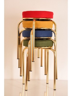 Berawond 4 Lü Renkli Tay Tüyü Altın Ahtapot Tabure Mutfak Taburesi Demir Tabure