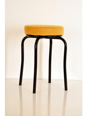 Berawond 8 Adet Sarı Tay Tüyü Siyah Profil Tabure Metal Tabure Mutfak Taburesi Kalın Tabure