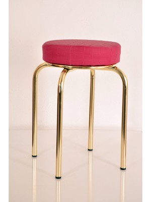 Berawond 3 Adet Pembe Deri Altın Profil Tabure Metal Tabure Mutfak Taburesi Kalın Tabure