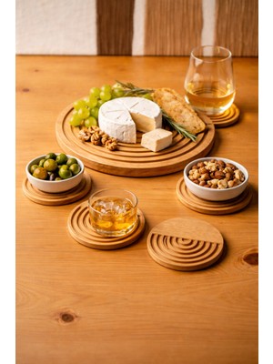 Kids Town Ahşap Oymalı Yuvarlak Tasarım Dekoratif Tepsi Sunum Tepsisi Sunumluk 5 Adet 4 Küçük 1 Büyük