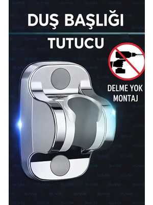 Suvia Duş Başlığı Tutucu Yapışkanlı – Ayarlanabilir, Su Geçirmez, Delme Gerektirmez