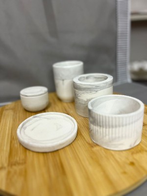 Gri Mermer Desenli Beton 5’li Dekoratif Set | Minimal Ev Aksesuarı