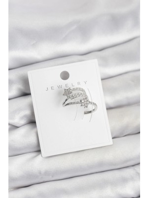 Eco Lounge Gümüş Renk Zirkon Taşlı Yıldız Model Kıkırdak Earcuff Küpe