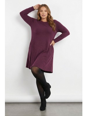 Stil Diva Büyük Beden Mor Soft Touch Cepli Tunik Elbise 285078
