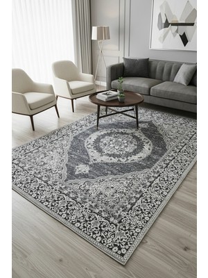 Lugmo Kilim Savan Çift Taraflı Modern Desenli Yıkanabilir Pamuklu Dokuma 2x3 Metre Gri