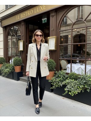 Seviliko Kadın Sim Detaylı Gold Düğmeli Kruvaze Ceket