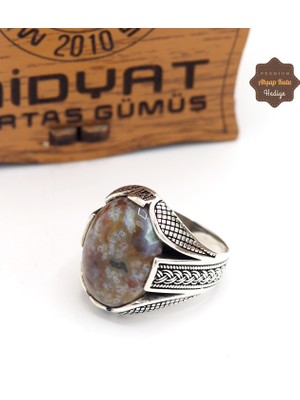 Midyat Nurtaş Gümüş Yemen Akik Taşlı Hasır Motifli 925 Ayar Gümüş Erkek Yüzük 201024881