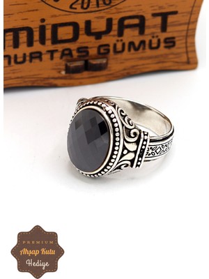 Midyat Nurtaş Gümüş Siyah Zirkon Taşlı Malakari Motifli 925 Ayar Gümüş Erkek Yüzük 201024896