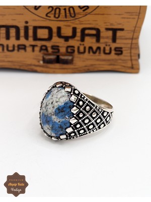 Midyat Nurtaş Gümüş Kyanit Taşlı Nokta Desenli 925 Ayar Gümüş Erkek Yüzük 201024935