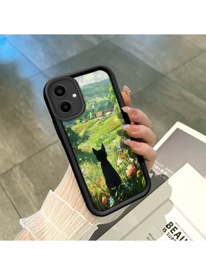 HONTINGA Samsung Galaxy A06 ile Uyumlu Kılıfı Düşüme Önleyici Basitlik Anti Düşme Kamera Korumali Şirin Kedi Siyah Desen Yumuşak Silikon Telefon Kılıfı Kadın ve Erkek Için Uygundur K2-0258