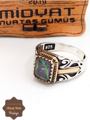 Midyat Nurtaş Gümüş Mistik Topaz Taşlı Kale Motifli 925 Ayar Gümüş Erkek Yüzük 201024868