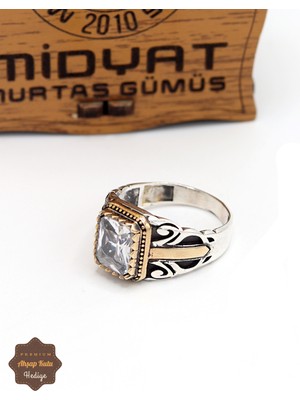 Midyat Nurtaş Gümüş Zirkon Taşlı Kale Motifli 925 Ayar Gümüş Erkek Yüzük 201024888