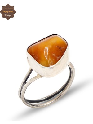 Midyat Nurtaş Gümüş Orijinal Kehribar Taşlı Sade Dörtgen Model Gümüş Kadın Yüzük 201024976