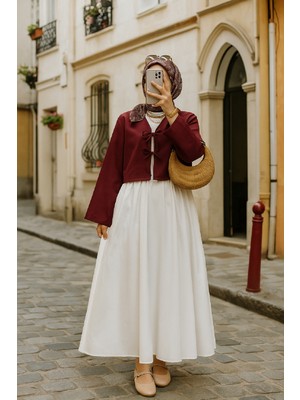 Zenvia Znva™ Kadın Bordo Kısa Kimono Ceket – Zarif ve Şık Kombin Parçası