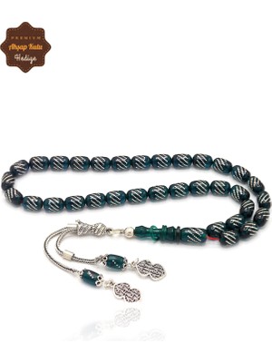 Midyat Nurtaş Gümüş Koyu Mavi Kapsül Kesim Gümüş Işlemeli ve Püsküllü Ateş Kehribar Tesbih 201024949