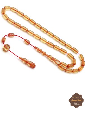 Midyat Nurtaş Gümüş Açık Şeffaf Sarı Renkli Kapsül Kesim Orijinal Zar Kehribar Tesbih 201024957