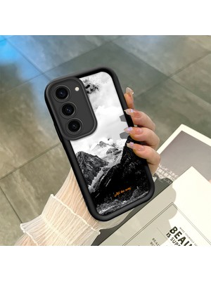 HONTINGA Samsung Galaxy S23 ile Uyumlu Kılıfı Düşüme Önleyici Basitlik Anti Düşme Kamera Korumali Dağ Deseni Siyah Desen Yumuşak Silikon Telefon Kılıfı Kadın ve Erkek Için Uygundur K2-0259