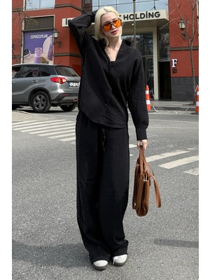 Madmext Siyah Basic Kadın Gömlek Pantolon Ikili Takım MG2352