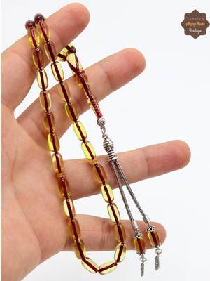 Midyat Nurtaş Gümüş Şeffaf Sarı Kapsül Kesim Gümüş Püsküllü Ateş Kehribar Tesbih 201024952