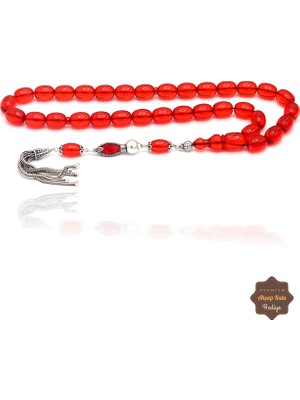 Midyat Nurtaş Gümüş Kırmızı Kapsül Kesim Gümüş Püsküllü Ateş Kehribar Tesbih 201024953