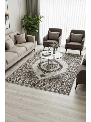 Lugmo Kilim Savan Çift Taraflı Modern Desenli Yıkanabilir Pamuklu Dokuma Metre Kahve