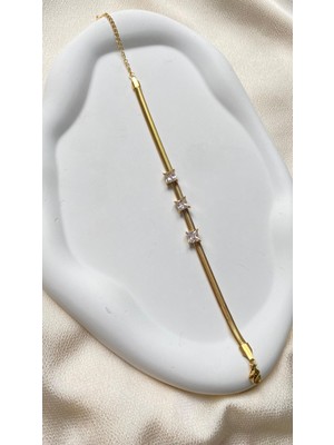 Stainless Steel Çelik Kare Taşlı Italyan Zincir Bileklik