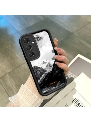 HONTINGA Samsung Galaxy A16 ile Uyumlu Kılıfı Düşüme Önleyici Basitlik Anti Düşme Kamera Korumali Dağ Deseni Siyah Desen Yumuşak Silikon Telefon Kılıfı Kadın ve Erkek Için Uygundur K2-0259