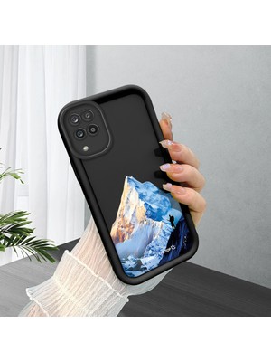 HONTINGA Samsung Galaxy A12 ile Uyumlu Kılıfı Düşüme Önleyici Basitlik Anti Düşme Kamera Korumali Dağ Deseni Siyah Desen Yumuşak Silikon Telefon Kılıfı Kadın ve Erkek Için Uygundur K2-0259